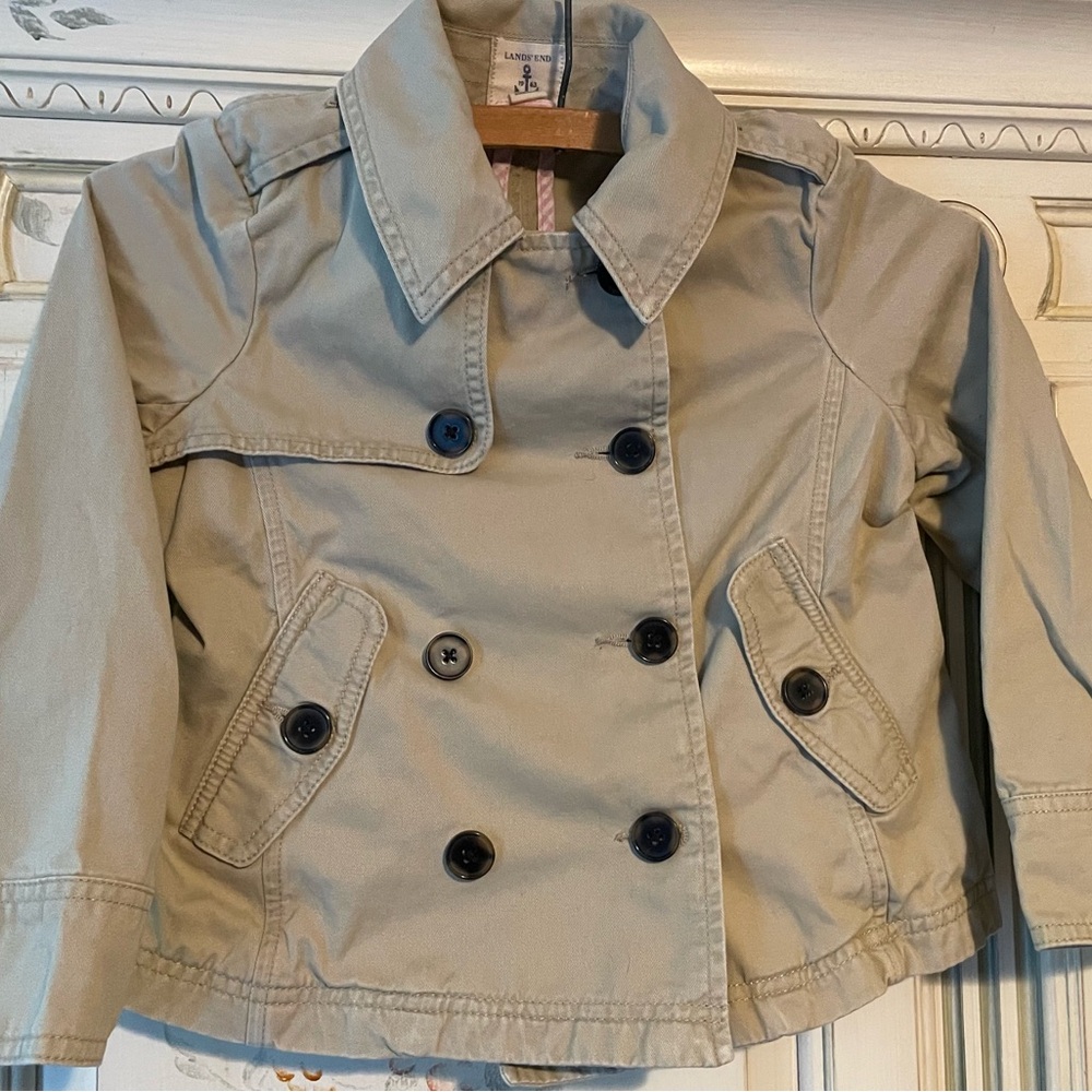 Lands' End Little Girls Tan Double-Breasted Pea Coat